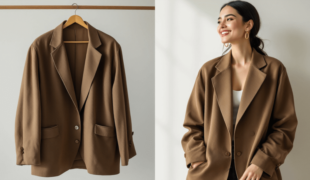 Dress to Impress Creator Gigi in a tailored thrifted blazer